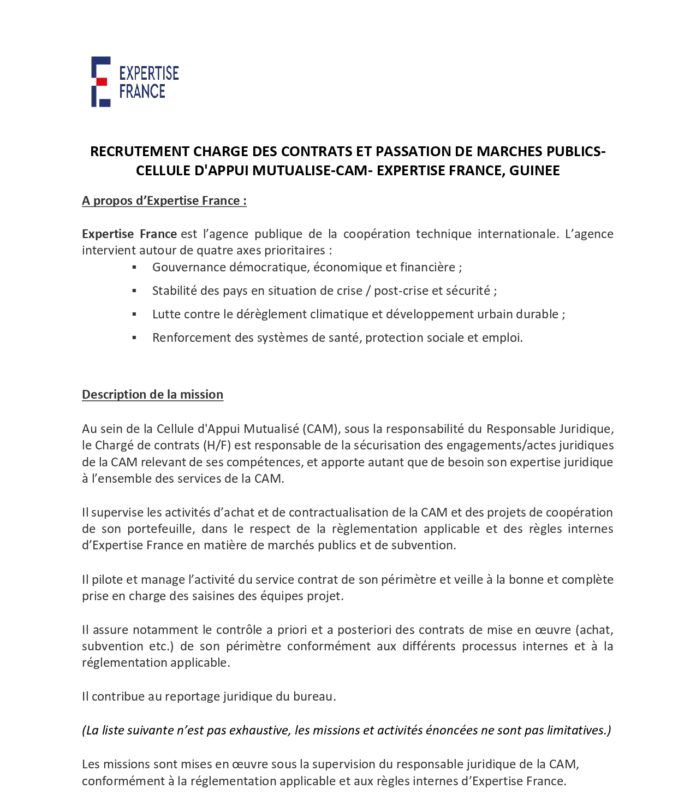 Expertise France Recrute Charge Des Contrats Et Passation De Marches