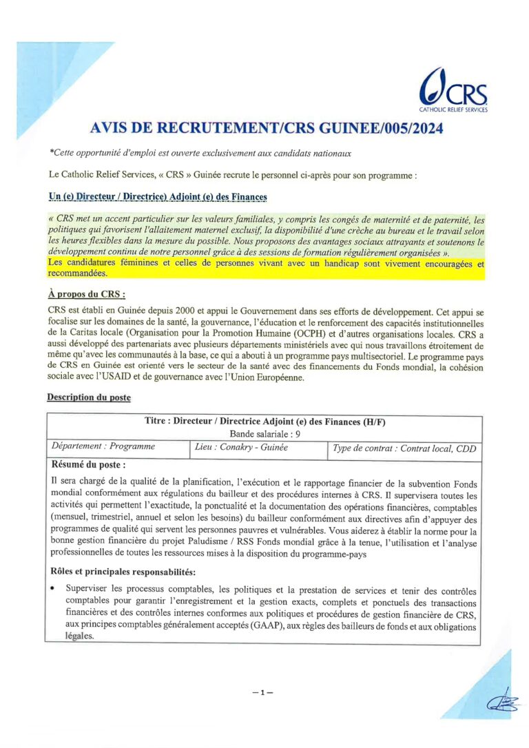 CRS Avis De Recrutement D Un E Directeur Directrice Adjoint E