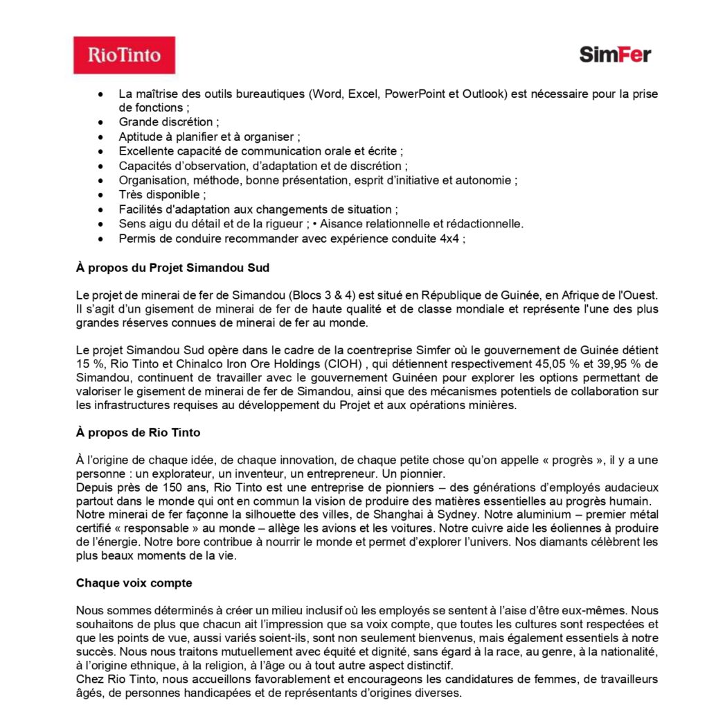 Riotinto Recrute Deux Assistant E S Administratifs Ves Journal