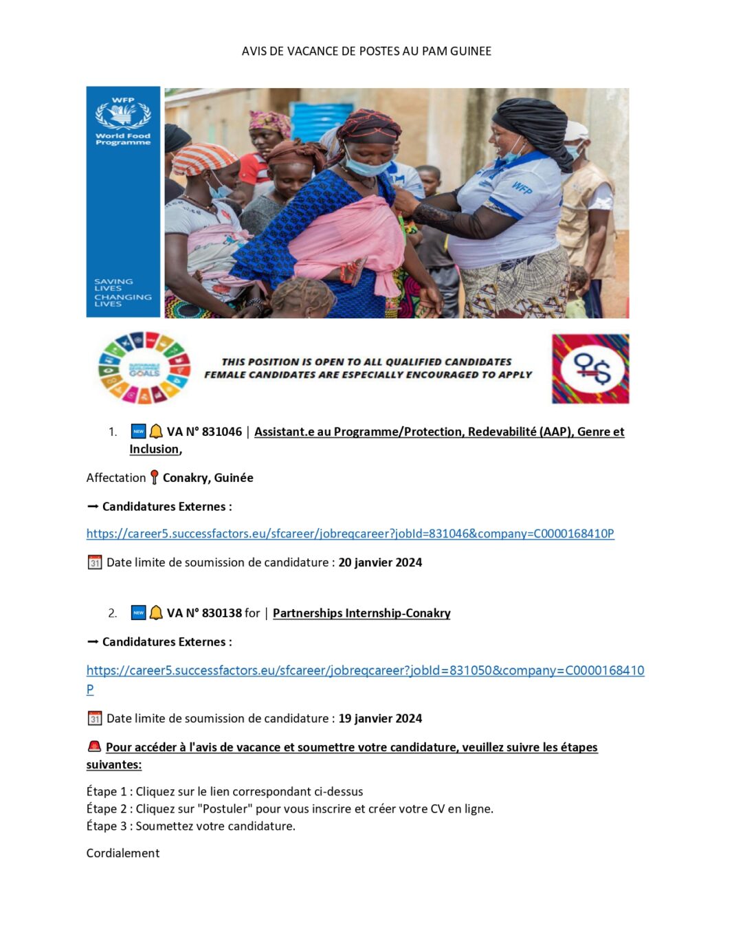 Avis de Vacance de Postes au PAM GUINEE - Journal hebdo et électronique ...